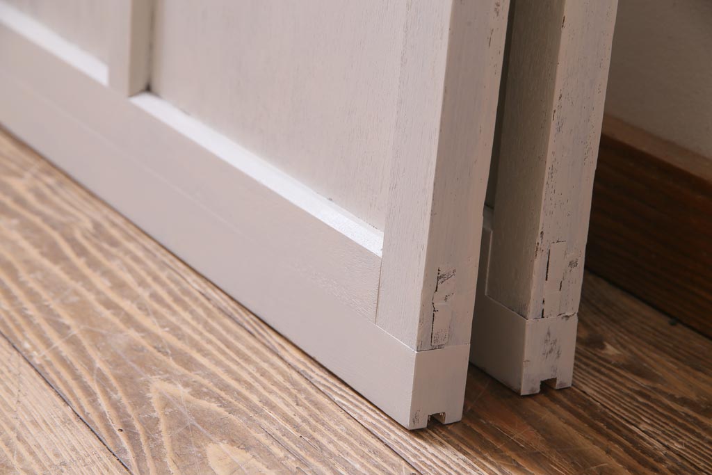 和製アンティーク　シャビーなペイントがお洒落な雰囲気漂うガラス戸2枚セット(建具、引き戸)