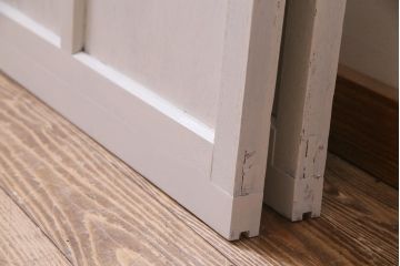 和製アンティーク　シャビーなペイントがお洒落な雰囲気漂うガラス戸2枚セット(建具、引き戸)