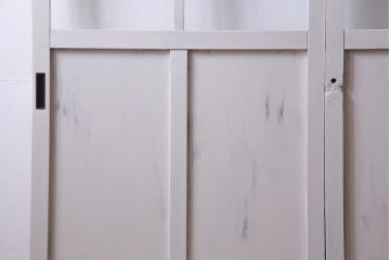 和製アンティーク　シャビーなペイントがお洒落な雰囲気漂うガラス戸2枚セット(建具、引き戸)
