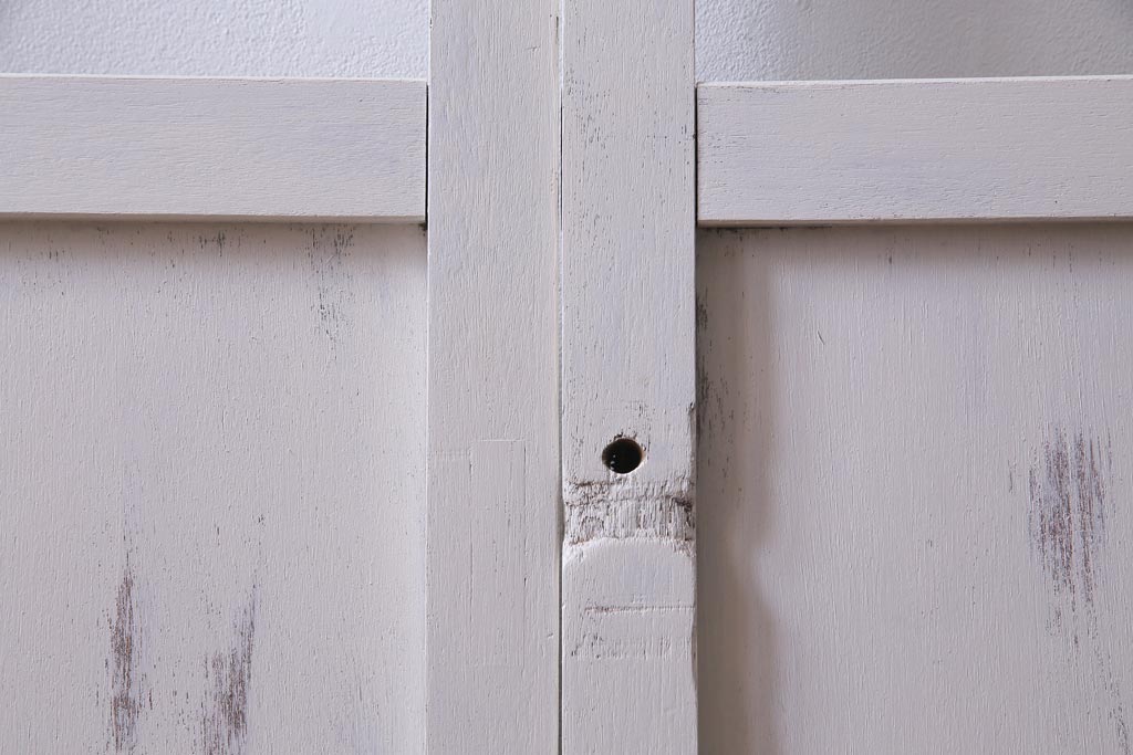 和製アンティーク　シャビーなペイントがお洒落な雰囲気漂うガラス戸2枚セット(建具、引き戸)