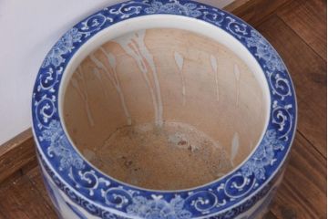 アンティーク雑貨　昭和初期　静けさが漂う山水図の瀬戸火鉢(鉢カバー)