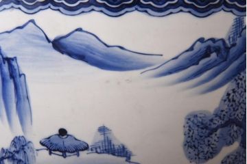 アンティーク雑貨　昭和初期　静けさが漂う山水図の瀬戸火鉢(鉢カバー)
