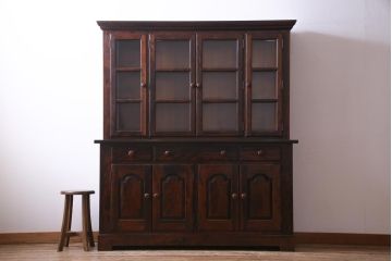 中古　松本民芸家具　レアもの!大きめの取っ手が印象的なF型食器棚(カップボード、飾り棚、収納棚)(定価約100万円)