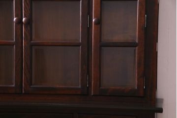 中古　松本民芸家具　レアもの!大きめの取っ手が印象的なF型食器棚(カップボード、飾り棚、収納棚)(定価約100万円)