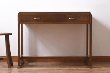 レトロ家具　昭和レトロ　樺材　たっぷりの奥行が魅力の温もり溢れる平机(デスク、在宅ワーク、在宅用作業台)