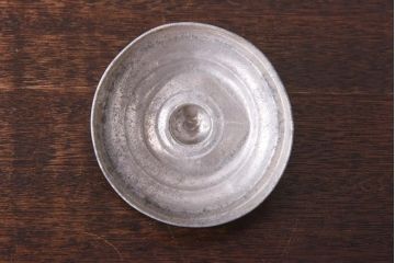 アンティーク雑貨　昭和レトロ　シールがレトロなアルミ蓋の筒型ガラス瓶(ガラスビン、キャニスター)(1)