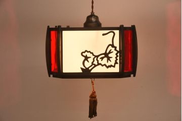 和製アンティーク　大正昭和初期　色ガラス入り　和モダンなデザインがお洒落な天井照明(吊り下げ照明、ペンダントライト)