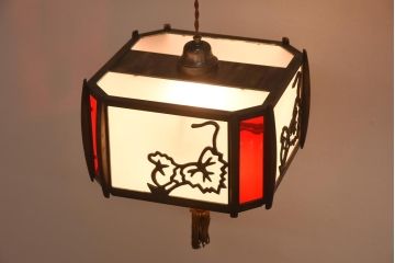 和製アンティーク　大正昭和初期　色ガラス入り　和モダンなデザインがお洒落な天井照明(吊り下げ照明、ペンダントライト)