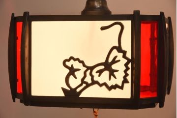 和製アンティーク　大正昭和初期　色ガラス入り　和モダンなデザインがお洒落な天井照明(吊り下げ照明、ペンダントライト)