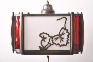 和製アンティーク　大正昭和初期　色ガラス入り　和モダンなデザインがお洒落な天井照明(吊り下げ照明、ペンダントライト)