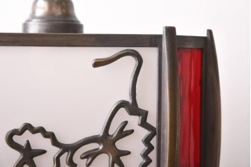 和製アンティーク　大正昭和初期　色ガラス入り　和モダンなデザインがお洒落な天井照明(吊り下げ照明、ペンダントライト)