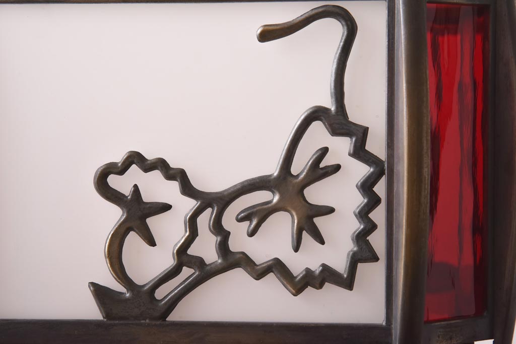 和製アンティーク　大正昭和初期　色ガラス入り　和モダンなデザインがお洒落な天井照明(吊り下げ照明、ペンダントライト)