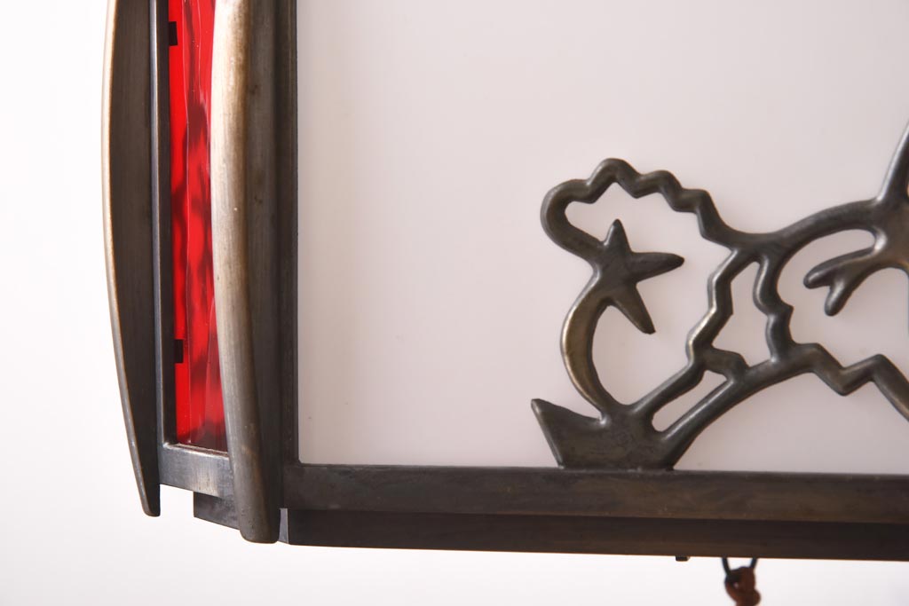 和製アンティーク　大正昭和初期　色ガラス入り　和モダンなデザインがお洒落な天井照明(吊り下げ照明、ペンダントライト)