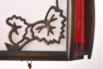 和製アンティーク　大正昭和初期　色ガラス入り　和モダンなデザインがお洒落な天井照明(吊り下げ照明、ペンダントライト)