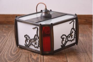 和製アンティーク　大正昭和初期　色ガラス入り　和モダンなデザインがお洒落な天井照明(吊り下げ照明、ペンダントライト)