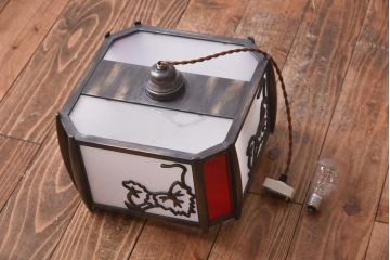 和製アンティーク　大正昭和初期　色ガラス入り　和モダンなデザインがお洒落な天井照明(吊り下げ照明、ペンダントライト)