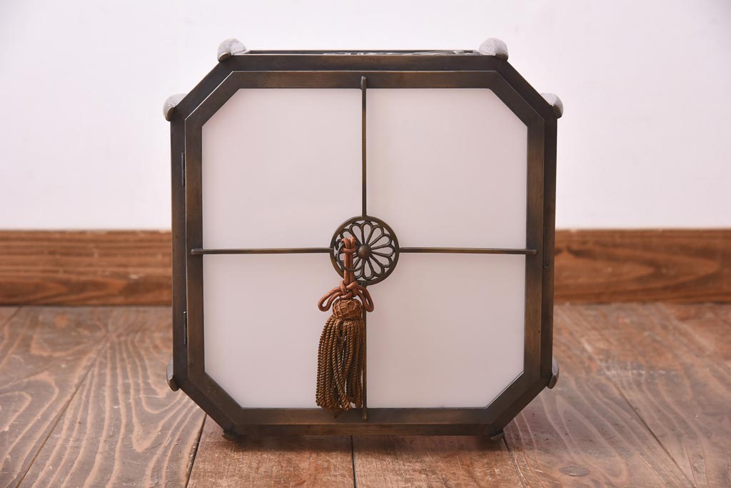 和製アンティーク　大正昭和初期　色ガラス入り　和モダンなデザインがお洒落な天井照明(吊り下げ照明、ペンダントライト)