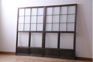 当店オリジナルガラス入り　腰板ケヤキ材　障子戸をリメイクした和モダンなガラス戸2枚セット(引戸)(1)