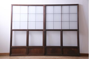 当店オリジナルガラス入り　腰板ケヤキ材　障子戸をリメイクした和モダンなガラス戸2枚セット(引戸)(1)