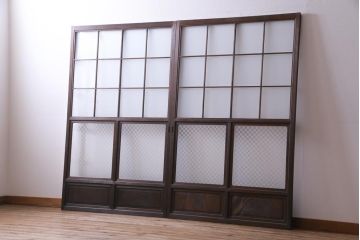 当店オリジナルガラス入り　腰板ケヤキ材　障子戸をリメイクした和モダンなガラス戸2枚セット(引戸)(2)