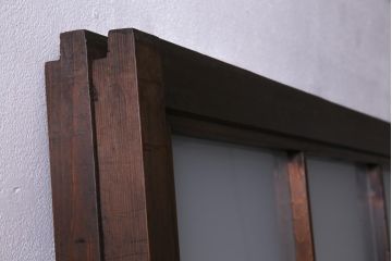 当店オリジナルガラス入り　腰板ケヤキ材　障子戸をリメイクした和モダンなガラス戸2枚セット(引戸)(2)