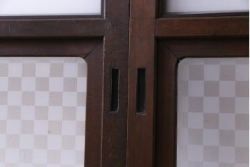当店オリジナルガラス入り　腰板ケヤキ材　障子戸をリメイクした和モダンなガラス戸2枚セット(引戸)(2)