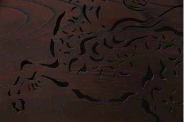 古民具　明治期　ケヤキ一枚板　麒麟の透かし彫りが施された欄間(建具)