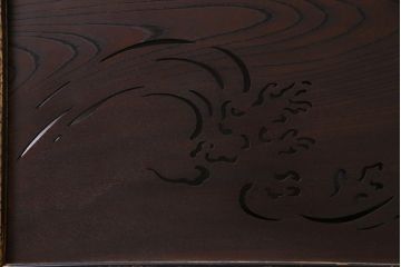 古民具　明治期　ケヤキ一枚板　麒麟の透かし彫りが施された欄間(建具)