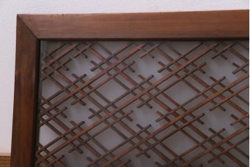 和製アンティーク　両面ガラス　和の趣感じるシンプルな割菱組子欄間(明り取り、ディスプレイ)