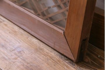 和製アンティーク　両面ガラス　和の趣感じるシンプルな割菱組子欄間(明り取り、ディスプレイ)