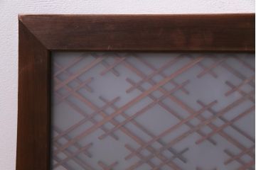 和製アンティーク　両面ガラス　和の趣感じるシンプルな割菱組子欄間(明り取り、ディスプレイ)