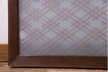 和製アンティーク　両面ガラス　和の趣感じるシンプルな割菱組子欄間(明り取り、ディスプレイ)