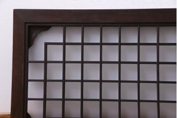 和製アンティーク　大正昭和初期　すりガラス入り　上品な印象与える格子欄間(明り取り、ディスプレイ)