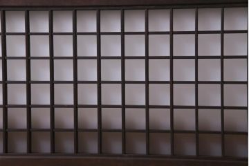 和製アンティーク　大正昭和初期　すりガラス入り　上品な印象与える格子欄間(明り取り、ディスプレイ)