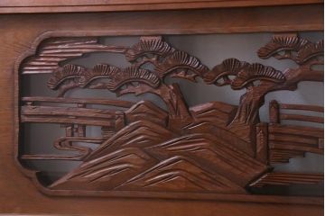 昭和中期　両面ガラス　和の風情感じる透かし彫りが魅力的な欄間(明り取り、ディスプレイ)