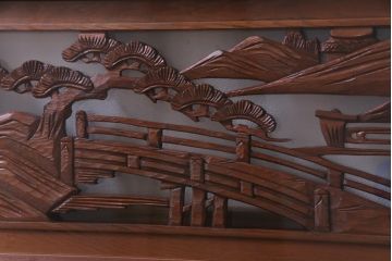 昭和中期　両面ガラス　和の風情感じる透かし彫りが魅力的な欄間(明り取り、ディスプレイ)