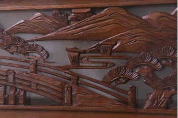 昭和中期　両面ガラス　和の風情感じる透かし彫りが魅力的な欄間(明り取り、ディスプレイ)