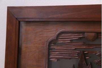 昭和中期　両面ガラス　和の風情感じる透かし彫りが魅力的な欄間(明り取り、ディスプレイ)