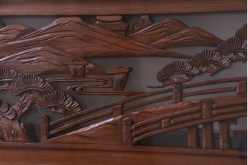 昭和中期　両面ガラス　和の風情感じる透かし彫りが魅力的な欄間(明り取り、ディスプレイ)