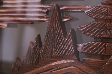 昭和中期　両面ガラス　和の風情感じる透かし彫りが魅力的な欄間(明り取り、ディスプレイ)