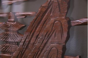 昭和中期　両面ガラス　和の風情感じる透かし彫りが魅力的な欄間(明り取り、ディスプレイ)