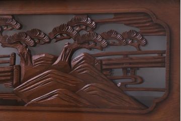 昭和中期　両面ガラス　和の風情感じる透かし彫りが魅力的な欄間(明り取り、ディスプレイ)