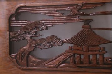 昭和中期　両面ガラス　和の風情感じる透かし彫りが魅力的な欄間(明り取り、ディスプレイ)(1)