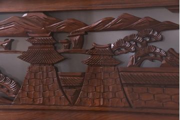 昭和中期　両面ガラス　和の風情感じる透かし彫りが魅力的な欄間(明り取り、ディスプレイ)(1)