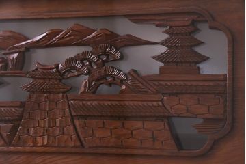 昭和中期　両面ガラス　和の風情感じる透かし彫りが魅力的な欄間(明り取り、ディスプレイ)(1)