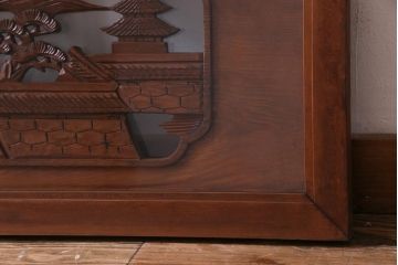 昭和中期　両面ガラス　和の風情感じる透かし彫りが魅力的な欄間(明り取り、ディスプレイ)(1)