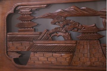 昭和中期　両面ガラス　和の風情感じる透かし彫りが魅力的な欄間(明り取り、ディスプレイ)(1)