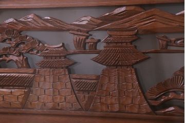 昭和中期　両面ガラス　和の風情感じる透かし彫りが魅力的な欄間(明り取り、ディスプレイ)(1)