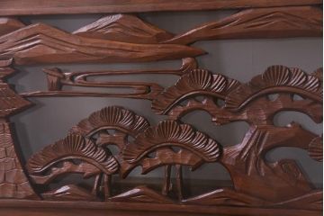 昭和中期　両面ガラス　和の風情感じる透かし彫りが魅力的な欄間(明り取り、ディスプレイ)(1)