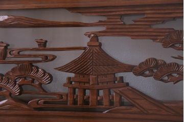 昭和中期　両面ガラス　和の風情感じる透かし彫りが魅力的な欄間(明り取り、ディスプレイ)(1)